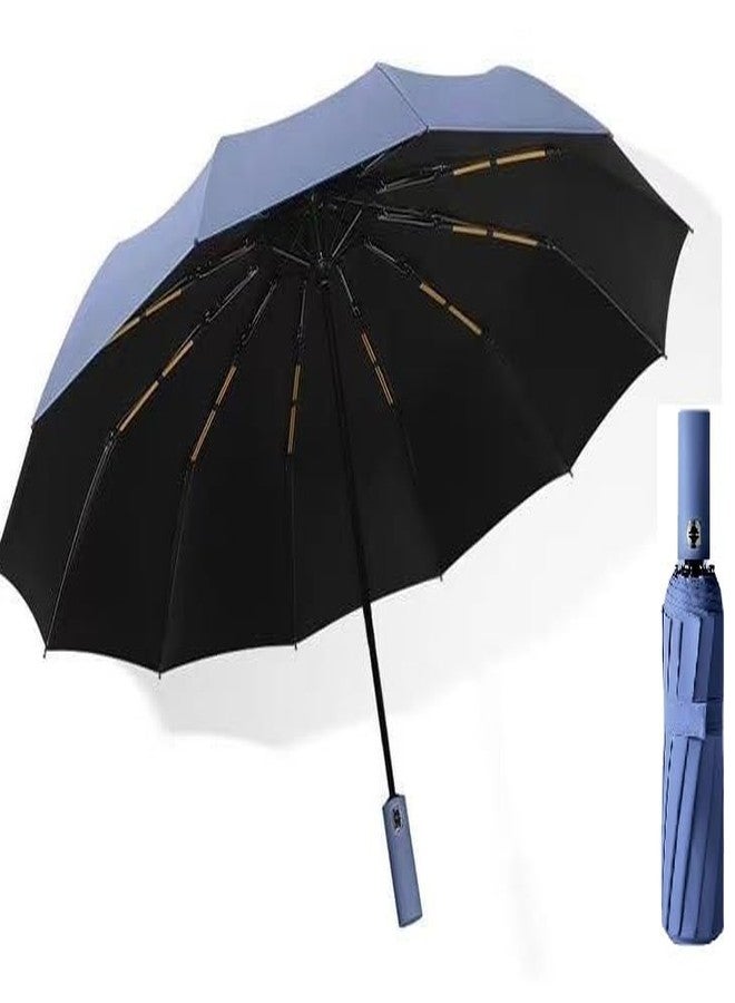 Alexvyan 12 Ribs Large Travel Automatic Umbrella Windproof for Rain & Sun, Strong Compact Umbrella for Men & Women, Wind Resistant, Lightweight,Portable Folding Umbrellas for Backpack, Car (Blue) - Image 1